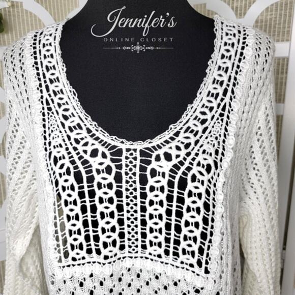 CJ Banks White Crochet Scoop Neck 3/4 Sleeve Sweater Size 1X - Picture 3 of 9